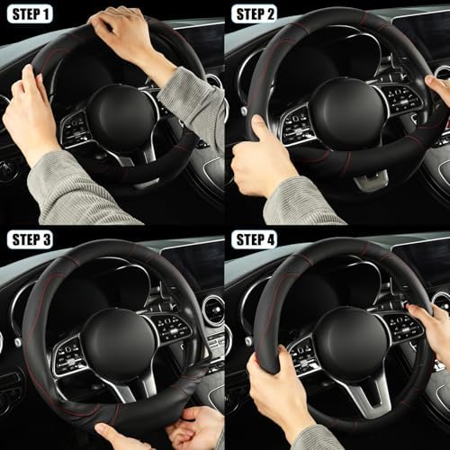 Black Breathable Microfiber Leather Steering Wheel Cover - Image 6