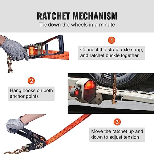 VEVOR Car Tie Down with Chain Anchors, Lasso Style 2"×120" Tire Straps - Image 5