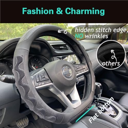 PINCTROT D Shaped 14 Inch Small Steering Wheel Cover Great Grip - Image 2