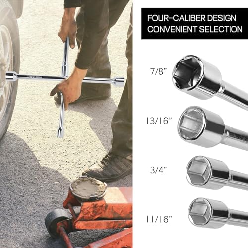 Folding Lug Wrench 4 Way, 14-Inch Foldable 4 Way Cross Lug Nut Removal Tool - Image 4