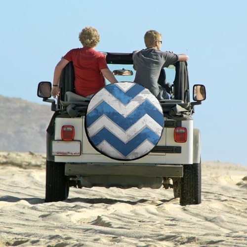 Camping Spare Tire Cover Blue and White Chevron Waterproof Polyester Wheel - Image 6