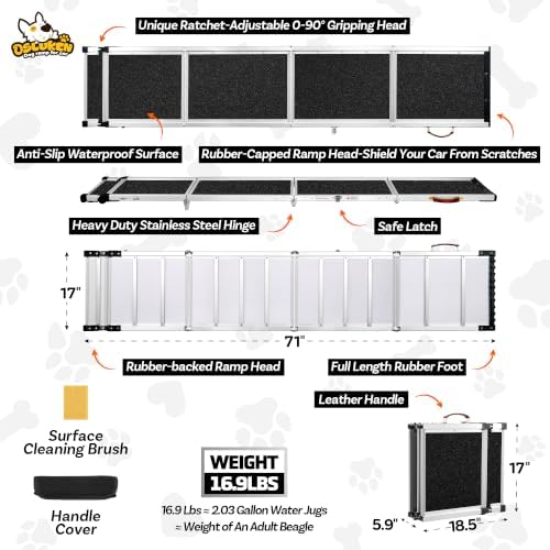 71" Aluminum Alloy Dog Ramp for Car SUV Truck Side Door, Outdoor Foldable Pet - Image 5