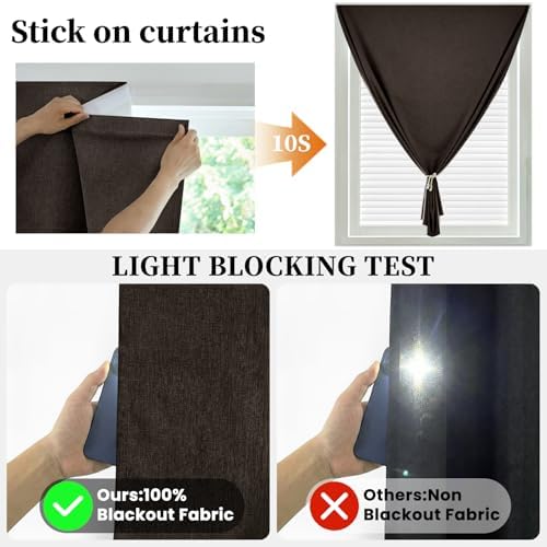 100% Blackout Curtains for Bedroom Stick On Curtains Window Shades Pull Down - Image 2