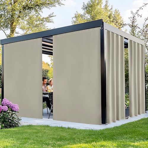 NICETOWN Outdoor Curtains Windproof Adhesive Top W66xL90 Natural by NICETOWN