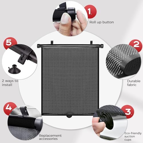 Car Side Window Shades, 2 Pack Retractable Roller Sun Shades, 16 x 18 in - Image 4