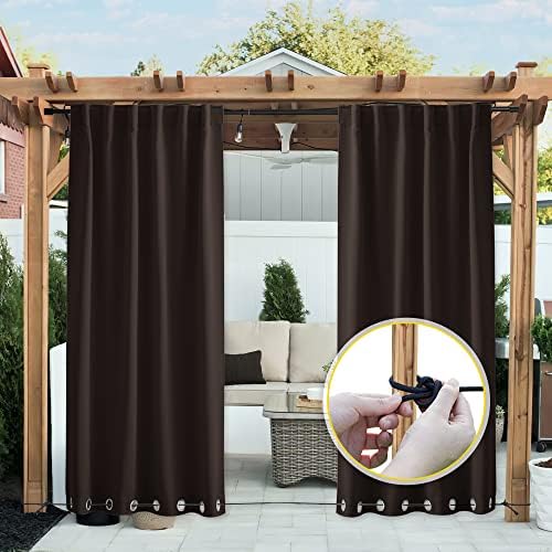 NICETOWN 2 Panels Outdoor Curtains Waterproof Extra Long W52xL108 Brown by NICETOWN