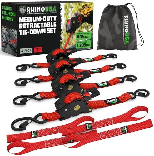 Rhino USA Retractable Ratchet Straps - 1in x 10ft by RhinoUSAInc