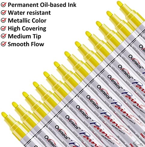 Overseas 12 Yellow Paint Pens Permanent Markers, Oil Based Paint Markers - Image 2