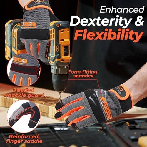 HANDLANDY Work Gloves for Men & Women, Utility Mechanic Working Gloves Touch - Image 3