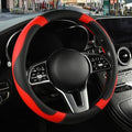 Black Red Breathable Microfiber Leather Steering Wheel Cover by Binsheo