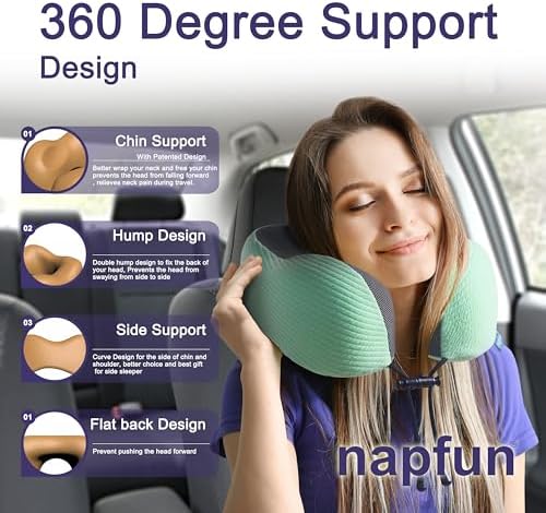 napfun Neck Pillow for Travel, Memory Foam Airplane Pillow - Image 3