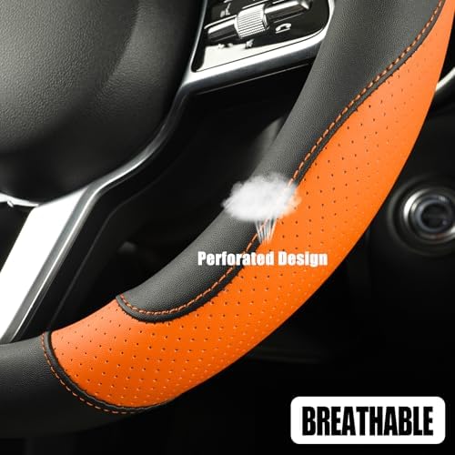 Black Orange Microfiber Leather D Shaped Steering Wheel Cover - Image 3