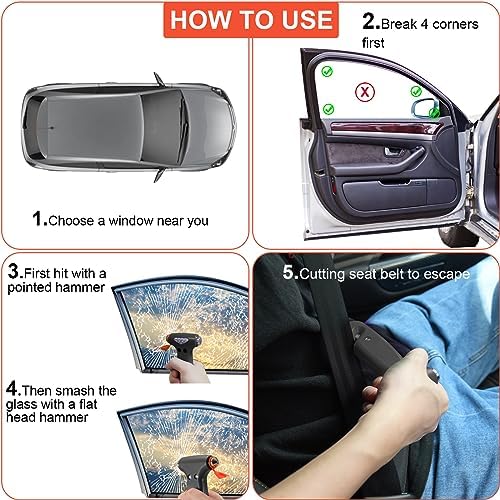 THINKWORK Car Safety Hammer, 3-in-1 Emergency Escape Tool - Image 4