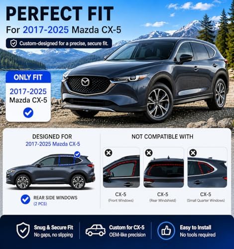 Car Window Shades for 2017-2025 Mazda CX-5 Rear Side Window Mesh Sun Shade - Image 5