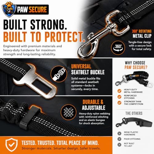 Dog Seat Belts, Durability Retractable Dog Car Harness Adjustable Bungee Saftey - Image 3