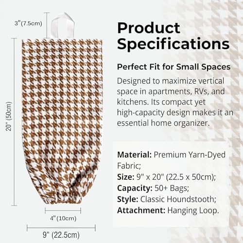 Plastic Bag Holder, Wall Mount Grocery Bag Dispenser, Yarn-dyed Houndstooth - Image 3