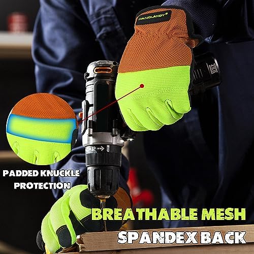 HANDLANDY Work Gloves for Men & Women, Utility Mechanic Working Gloves Touch - Image 3