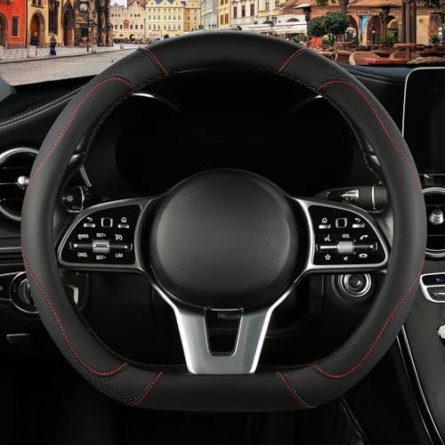 Black Microfiber Leather D Shaped Steering Wheel Cover by Binsheo