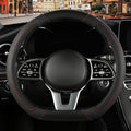 Black Microfiber Leather D Shaped Steering Wheel Cover by Binsheo