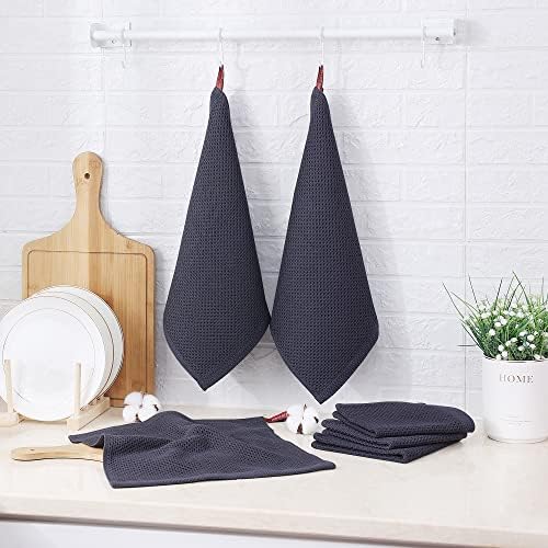 Kitinjoy 100% Cotton Waffle 6-Pack Kitchen Towels, Dark Grey - Image 6