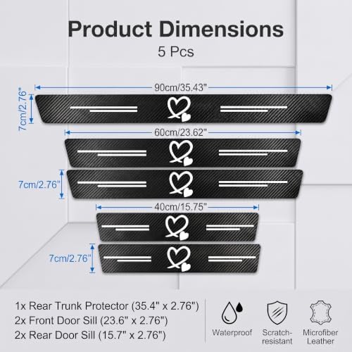 5PCS Heart Pattern Car Door Sill Protector, Carbon Fiber Leather Car Door Entry - Image 2