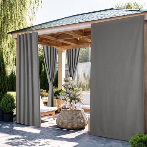 NICETOWN 100% Blackout Linen Outdoor Curtains Windproof 96" L by NICETOWN