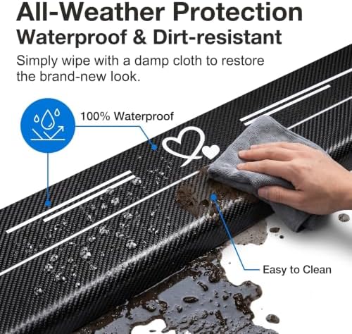 5PCS Heart Pattern Car Door Sill Protector, Carbon Fiber Leather Car Door Entry - Image 5
