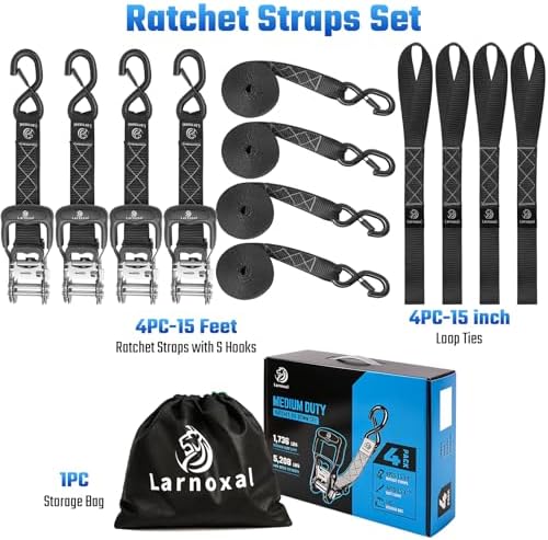 Ratchet Straps 1.5" x 15ft, 208LBS Break Strength, 4 Pack - Image 5