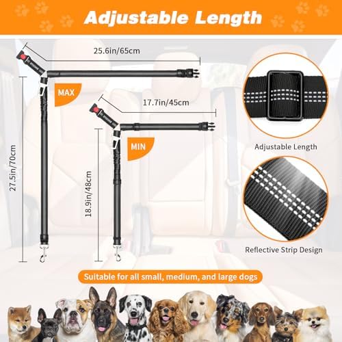 BWOGUE Dog Seat Belt for Car, Headrest Restraint Reflective Bungee, 1 Pack - Image 2