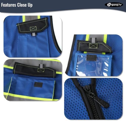 JKSafety Safety Vest for Men Women Hi Vis Reflective Vest JK220 Blue M - Image 3
