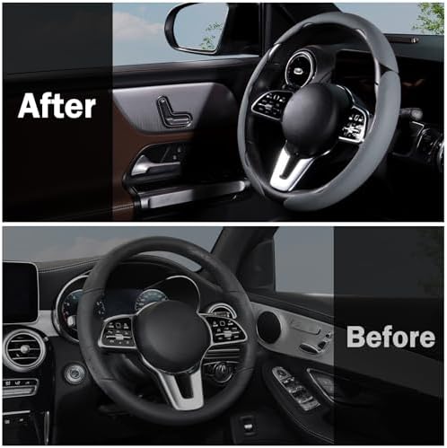 Car Steering Wheel Cover Leather 14.5-15 in Universal 3Pcs Set Gray - Image 7