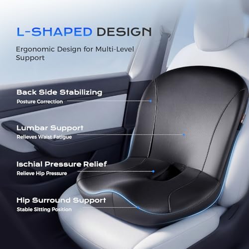 Coverado Car Seat Cushion and Lumbar Support Pillow One Piece, Napa Leather - Image 2
