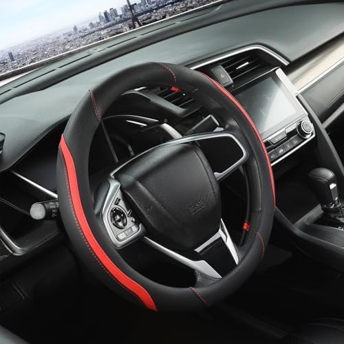 Szttswamp Car Steering Wheel Cover, Microfiber Leather Red 14.5-15 Inch - Image 2