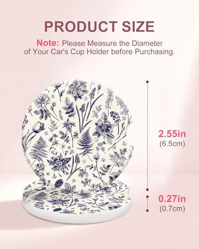 Swooflia Floral Absorbent Ceramic Car Coasters Set of 2, Cute Botanical - Image 2