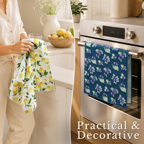 Homaxy Large Waffle Kitchen Towels 2 Pack, Lemon Blueberry - Image 4