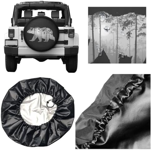 Bear Forest Mist Landscape Spare Tire Cover Camper Tire Wheel Covers - Image 5