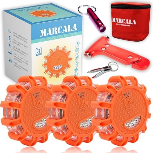 MARCALA 3‑Pack LED Road Flares | DOT Compliant Emergency Lights by MARCALA
