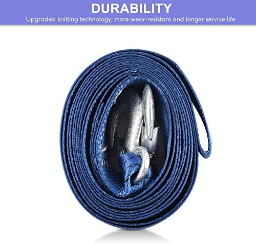 2 Pack Tow Strap 2" x13' Heavy Duty Blue Nylon Recovery Hooks Emergency - Image 3
