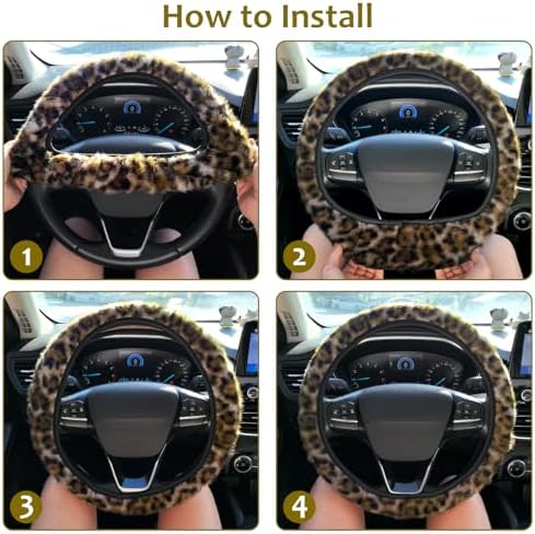 Accmor Fuzzy Steering Wheel Cover, Leopard Fluffy Car Wheel Cover - Image 5
