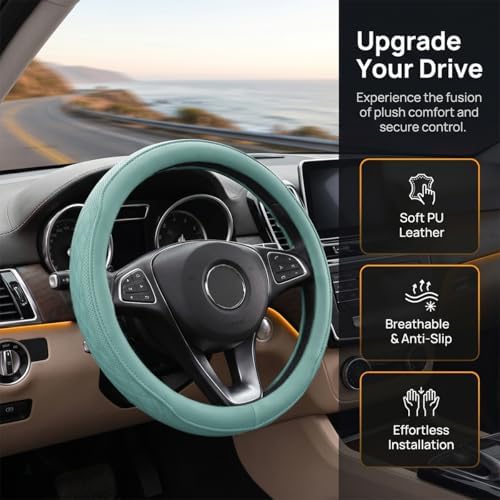 Zpana 14.5-15" Car Steering Wheel Cover, Breathable Leather, Tiffany Lane - Image 4
