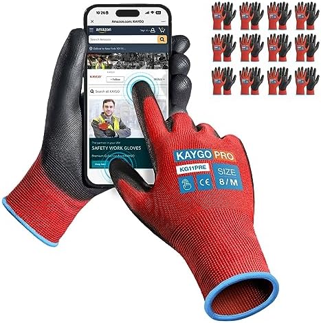 KAYGO Safety Work Gloves, PU Coated, 2-Finger Touchscreen by KAYGO