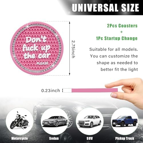 Ziciner 2 Pack Bling Car Cup Holder Coaster, 2.75 Inch Anti-Slip Auto Insert - Image 2