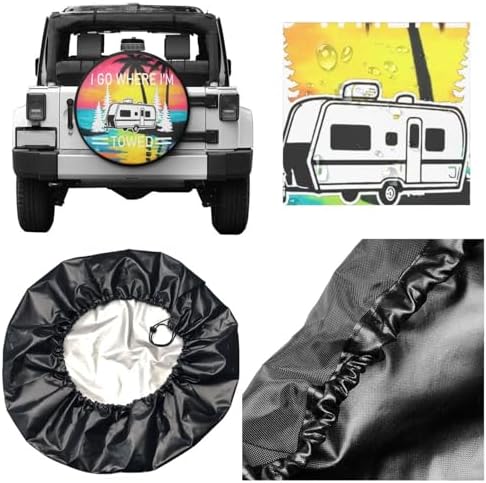 I Go Where I'm Towed Sunset Beach Rv Spare Tire Cover, Funny Camping Tire Cover - Image 3