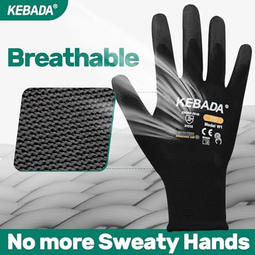 Kebada W1 Safety Work Gloves for Men & Women, Touchscreen, PU Coated - Image 4