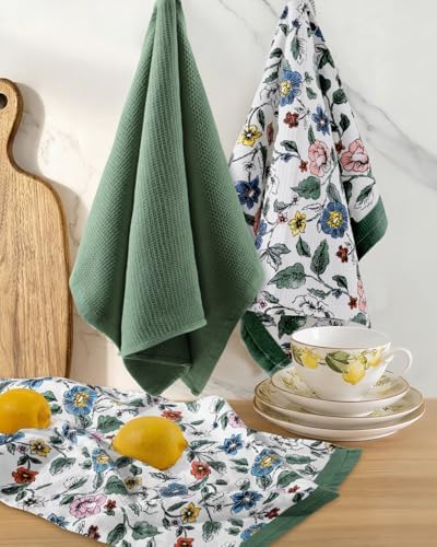 Miss Adola 3pcs Cotton Waffle Kitchen Towels, Vibrant Botanical - Image 5