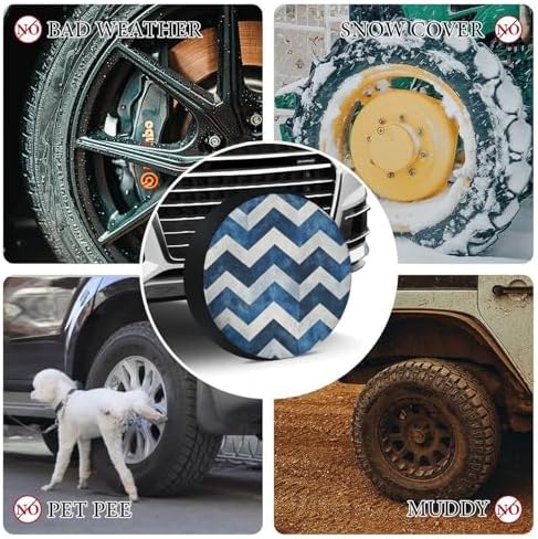 Camper Spare Tire Cover Blue and White Chevron Waterproof Polyester Wheel - Image 7