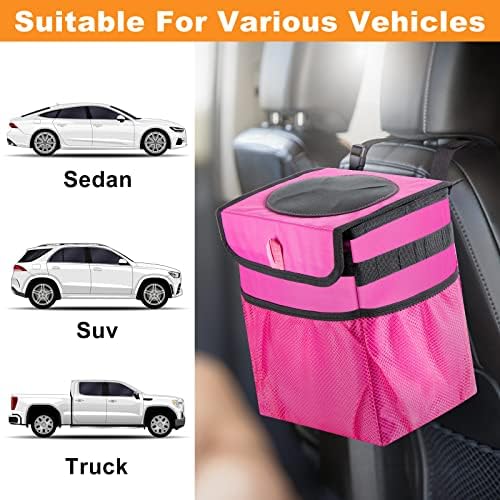 Car Trash Can Foldable Garbage Bin Leakproof 2.3 Gallons Car Trash Bag Pink - Image 7