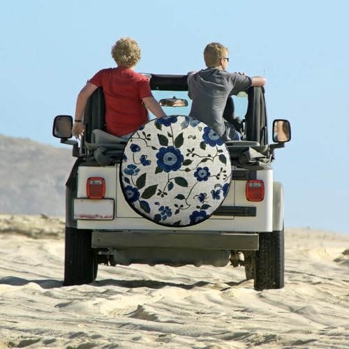 Camping Spare Tire Cover 16inch Blue and Green Flowers Weatherproof Wheel - Image 6
