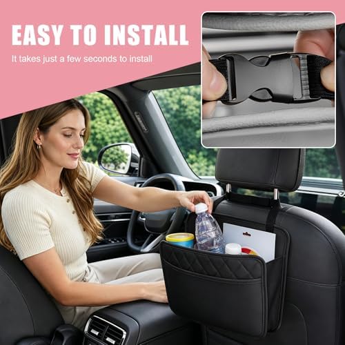 2 PCS Car Seat Back Organizer, Durable Leather Trash Bag Hanging Backseat - Image 6