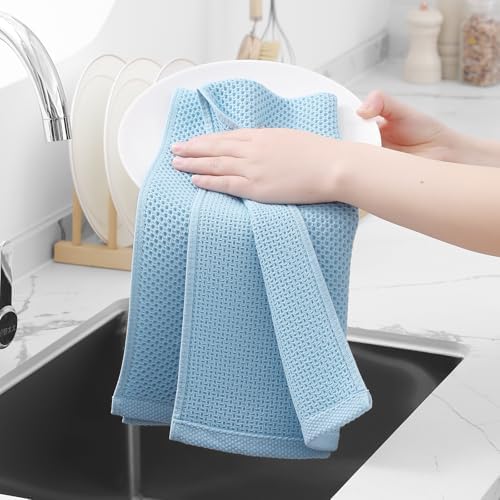 Homaxy 100% Cotton Waffle Weave Kitchen Dish Towels 4-Pack, Sky Blue - Image 4